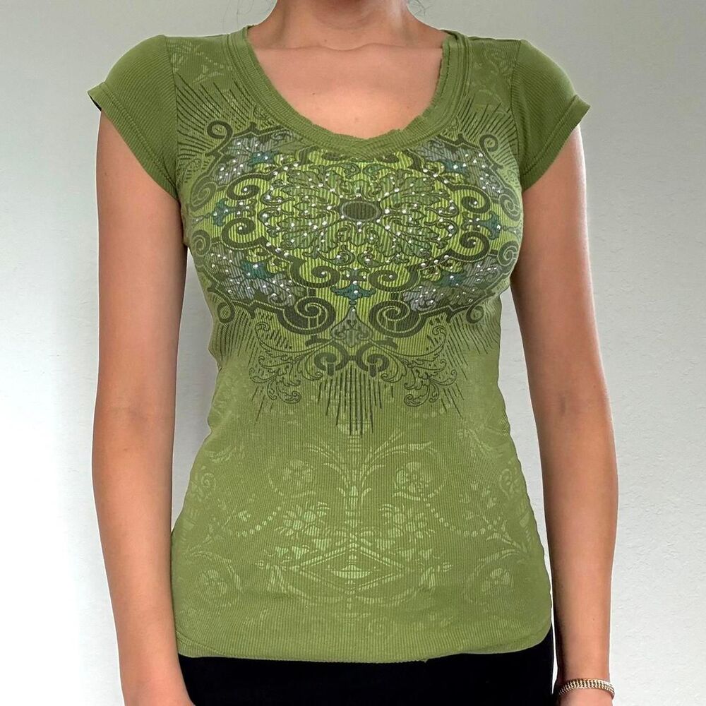 Vintage Mudd Y2K olive green fitted tee